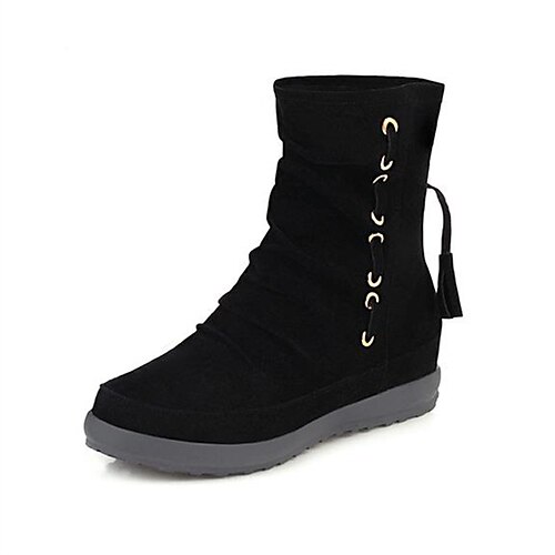 

Women's Boots Daily Tassel Shoes Booties Ankle Boots Winter Tassel Hidden Heel Round Toe Sweet Nubuck Loafer Solid Colored Black Red Brown