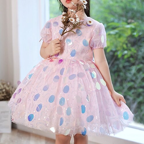 

Kids Little Girls' Dress Color Block A Line Dress Party Performance Mesh Blue Pink Asymmetrical Short Sleeve Princess Sweet Dresses Summer Regular Fit 3-12 Years