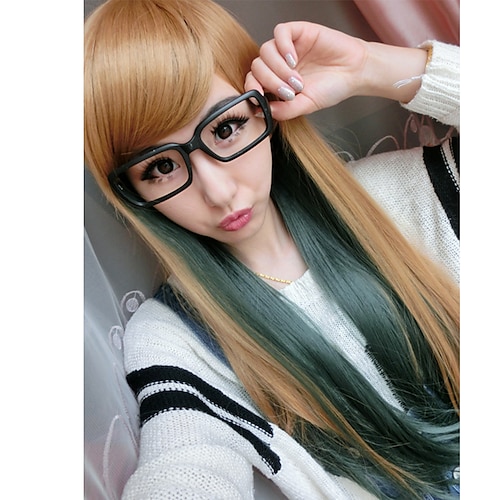 

Synthetic Wig Straight With Bangs Machine Made Wig Very Long A1 Synthetic Hair Women's Soft Classic Easy to Carry Blonde Green Mixed Color / Daily Wear / Party / Evening