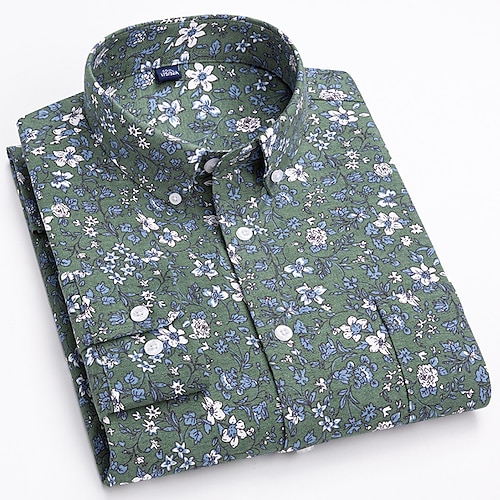 

Men's Oxford Shirt Dress Shirt Summer Hawaiian Shirt Floral Graphic Prints Turndown Light Green Wedding Daily Long Sleeve Button-Down Clothing Apparel Fashion Designer Business Casual / Work