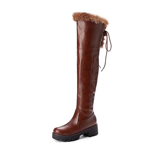 

Femme Bottes du quotidien Cuissardes Hiver Talon Bottier Bout rond Minimalisme Cuir PU Fermeture Couleur Pleine Noir Blanche Marron