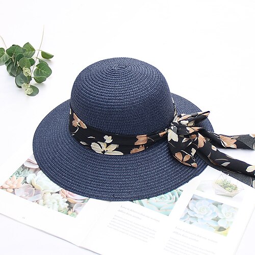 

Hats Straw Casual Holiday Elegant Beach With Lace-up Headpiece Headwear