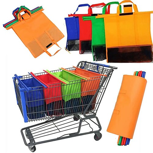 

Supermarket Shopping Cart Bag 4pcs Set Non-woven Mesh Bag Folding Shopping Bag Non-woven Portable Thermal Insulation Bag