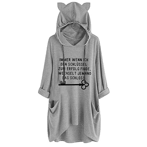 

Women's Shift Dress Short Mini Dress Green Gray Fuchsia Long Sleeve Letter Pocket Print Fall Spring Hooded Casual 2022 S M L XL XXL 3XL