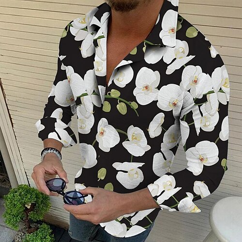 

Men's Shirt 3D Print Floral Turndown Casual Daily Button-Down Print Long Sleeve Tops Designer Casual Fashion Comfortable Green Black Gray / Sports