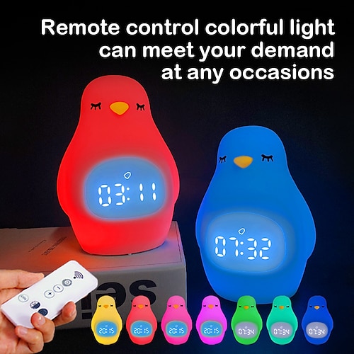 

Alarm Clock Night Light Children's Colorful Penguin Environmentally Friendly Silicone Remote Control Can Change Color Cute Sleeping Light ZD-05-1