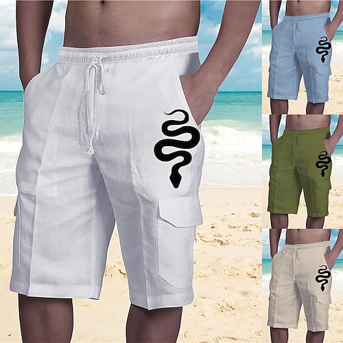 

Men's Designer Streetwear Shorts Beach Shorts Drawstring Elastic Waist Multiple Pockets Short Pants Casual Daily Micro-elastic Graphic Patterned Snake Breathable Soft Mid Waist Green White Blue Beige