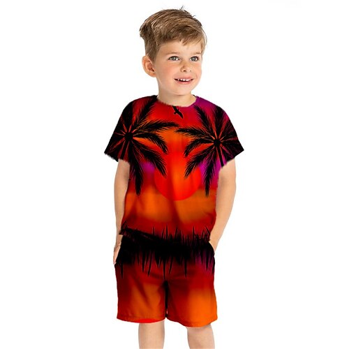 

Kids Boys T-shirt Shorts Clothing Set 2 Pieces Short Sleeve Red Coconut Tree Crewneck Print Street Sports Vacation Fashion Comfort Cool Daily 3-13 Years