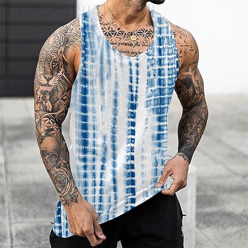 

Men's Tank Top Vest Print Graphic Patterned Tie Dye Crew Neck Street Daily Sleeveless Tops Lightweight Fashion Big and Tall Sports Blue / White / Summer / Summer