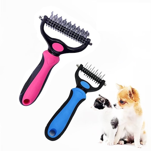 

Cat Dog Grooming Shedding Tools Dematting Tools Stainless Steel ABS Comb Massage Pet Grooming Supplies Rose Blue