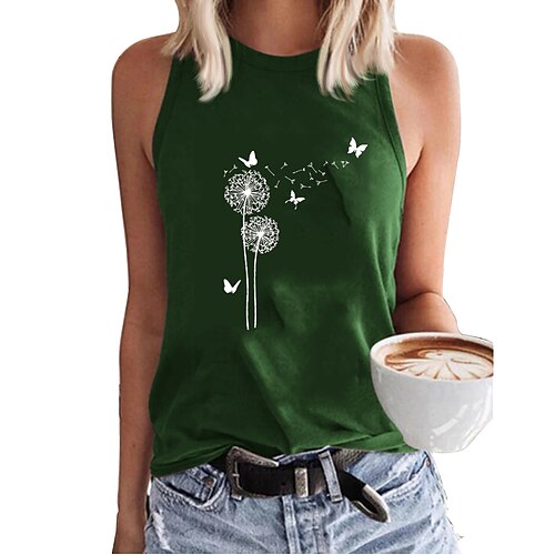 

Women's Tank Top Camis Green Blue Wine Dandelion Backless Racerback Sleeveless Casual Holiday Casual Round Neck Regular Plus Size S / Print