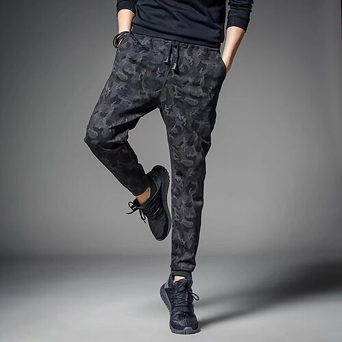 

Men's Sweatpants Tapered pants Trousers Drawstring Elastic Waist Solid Color Camouflage Comfort Breathable Casual Daily Streetwear Cotton Blend Sports Fashion Black Camouflage Micro-elastic