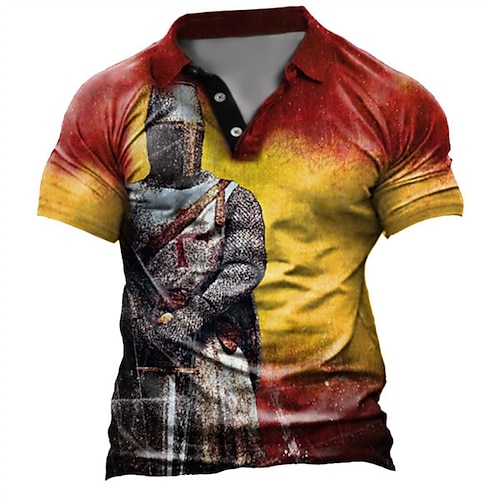 

Men's Collar Polo Shirt Golf Shirt Soldier Turndown Red 3D Print Street Daily Short Sleeve 3D Button-Down Clothing Apparel Fashion Casual Breathable Comfortable / Beach