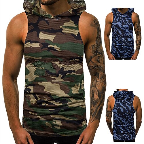 

Men's Tank Top Vest 3D Print Graphic Patterned Camo / Camouflage Hooded Street Casual Print Sleeveless Tops Fashion Classic Comfortable Blue Army Green / Summer