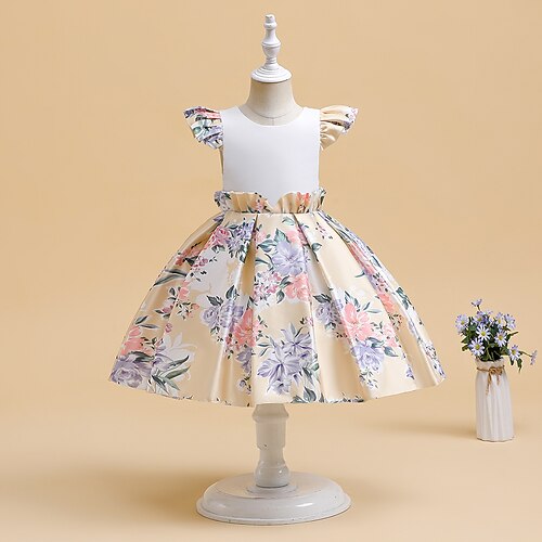 

Toddler Little Girls' Dress Flower Skater Dress Party Daily Print White Knee-length Sleeveless Princess Cute Dresses Spring Summer Slim 2-6 Years