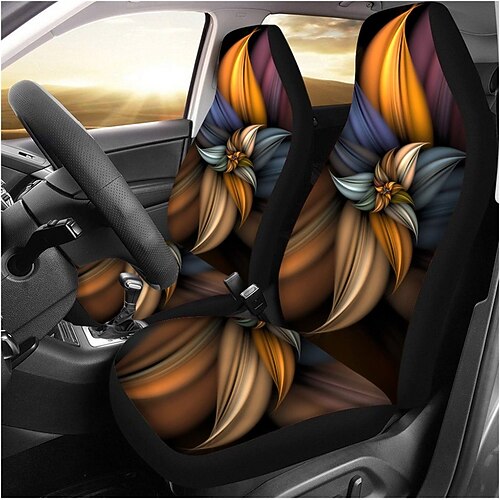 

3D Colorful Floral Print Auto Car Seat Covers Front Seats Only 2 PCS for Women Ladies Universal Car Interior Accessories Decoration