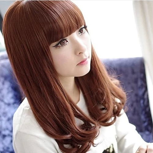 

Synthetic Wig Curly With Bangs Machine Made Wig Medium Length Light Brown Synthetic Hair Women's Soft Classic Easy to Carry Brown / Daily Wear / Party / Evening