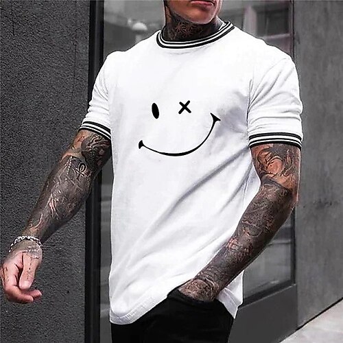 

Men's Unisex T shirt Tee Hot Stamping Graphic Prints Smiley Face Crew Neck Street Daily Print Short Sleeve Tops Designer Casual Big and Tall Sports White Black / Summer / Summer