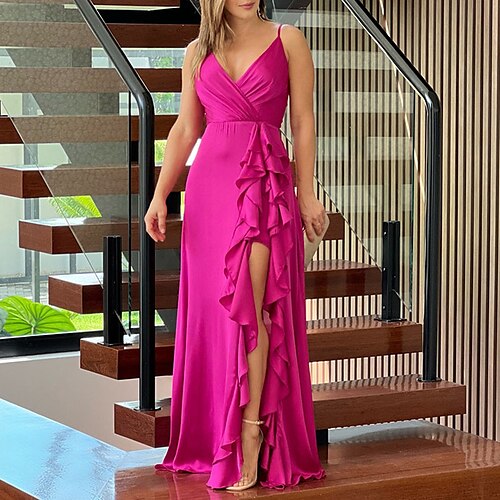 

Women's Swing Dress Slip Dress Long Dress Maxi Dress Green Blue Fuchsia Sleeveless Pure Color Ruffle Spring Summer Spaghetti Strap Modern Weekend 2022 S M L XL