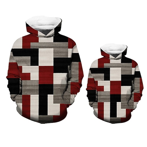 

Dad and Son Hoodie Plaid Street Print Gray Beige Long Sleeve Active Matching Outfits