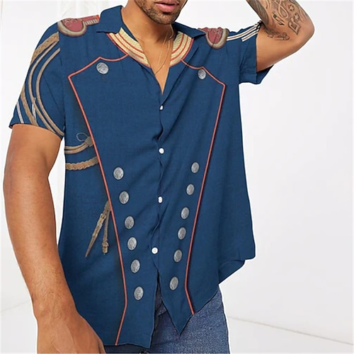 

Men's Shirt 3D Print Graphic Patterned Turndown Street Casual Button-Down Print Short Sleeve Tops Designer Casual Fashion Breathable Blue / Summer / Spring / Summer