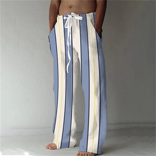 

Men's Trousers Beach Pants Drawstring Elastic Waist 3D Print Graphic Color Block Stripe Comfort Soft Casual Daily Fashion Designer 1 2 / Elasticity