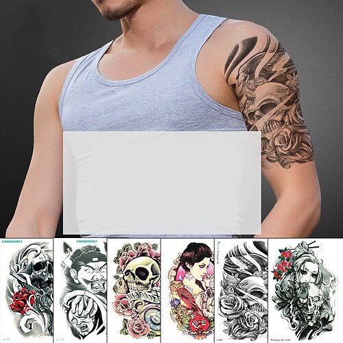 

12 pcs 3D Rhombus Triangle Skull Nun Temporary Tattoo Sticker For Men Women Arm Leg Tatoo Paper Waterproof Body Art Black Tattoos
