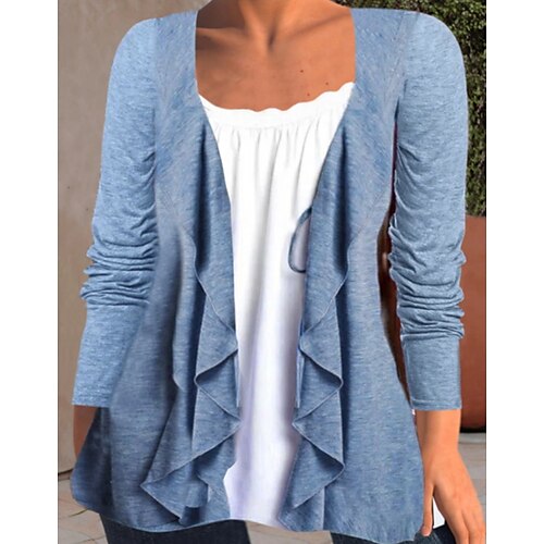 

Women's Plus Size Tops Blouse Color Gradient Print Long Sleeve V Neck Festival Daily Weekend Polyester Spring Summer Blue