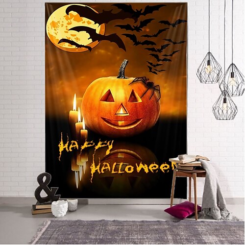 

Halloween Wall Tapestry Decoration Art Blanket Curtain Hanging Home Bedroom Living Room Decoration Horror Haunted House Skeleton Pumpkin Witch
