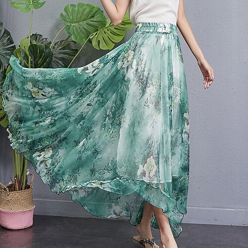 

Women's Fashion Swing Skirts Performance Holiday Floral Layered Green Gray Purple One-Size / Maxi / Ruffle / Loose / Print