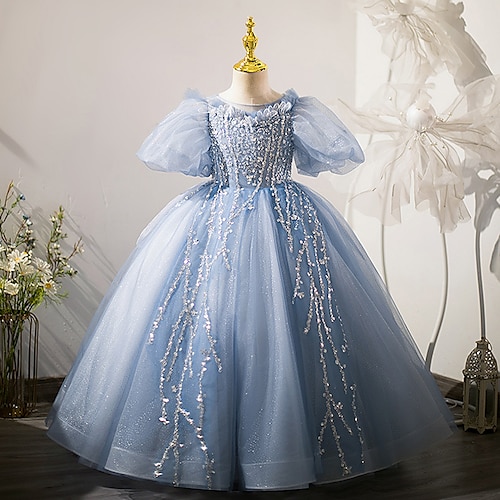 

Party Event / Party Princess Flower Girl Dresses Jewel Neck Floor Length Organza Spring Summer with Crystals Paillette Cute Girls' Party Dress Fit 3-16 Years