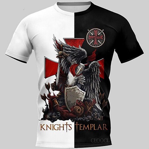 

Men's Unisex T shirt Tee Graphic Color Block Templar Cross Soldier Crew Neck Black / White 3D Print Outdoor Street Short Sleeve Print Clothing Apparel Vintage Sports Casual Big and Tall