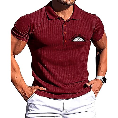 

Men's Collar Polo Shirt Knit Polo Sweater Golf Shirt Solid Color Sun Turndown Wine Khaki Light gray Dark Gray Navy Blue Outdoor Casual Short Sleeve Button-Down Clothing Apparel Casual Slim Fit / Work