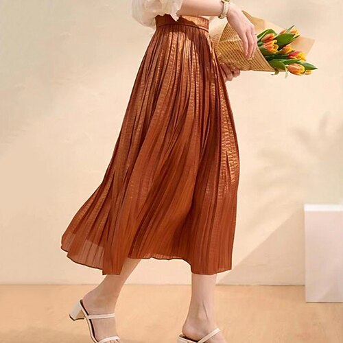 

Women's Fashion Swing Skirts Casual Daily Weekend Solid Colored Pleated Green White Black One-Size / Loose