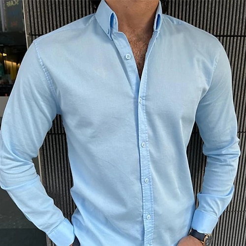 

Men's Dress Shirt Oxford Shirt Graphic Prints Turndown Light Blue Wedding Work Long Sleeve Button-Down Clothing Apparel Fashion Designer Business Comfortable