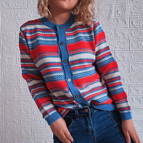 

Women's Cardigan Sweater Jumper Crochet Knit Knitted Striped Crew Neck Casual Soft Going out Outdoor Fall Winter Green Blue S M L / Long Sleeve