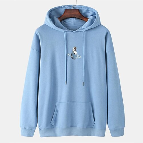 

Men's Hoodie Pullover Hoodie Sweatshirt Solid Color Pocket Print Daily Holiday Going out Hot Stamping Casual Streetwear Hoodies Sweatshirts Light Blue