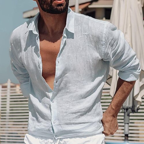 

Men's Shirt Solid Color Turndown Street Casual Button-Down Long Sleeve Tops Casual Fashion Breathable Blue / Summer