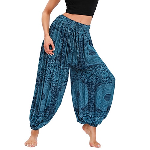 

Women's Joggers Pants Trousers Harem Pants Green Blue Black High Waist Boho Hip-Hop Hippie Casual Weekend Pocket High Cut Micro-elastic Full Length Comfort Graphic One-Size / Loose Fit / Print