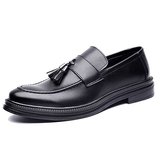 

British Fashion Men Tassel Loafers Pointed Toe Business Casual Leather Shoes Cover Feet Tassel Single Shoes
