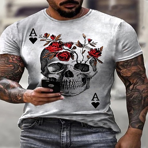 

Men's T shirt Tee 3D Print Graphic Prints Skull Poker Crew Neck Street Casual 3D Print Short Sleeve Tops Fashion Breathable Comfortable Big and Tall White / Summer / Spring / Summer