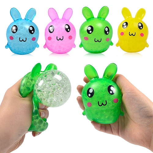 

4 Pack Bunny Squishy Stress Balls Toy for Kids Rabbit Sensory Balls Relief Hand Fidget Toys Filled with Water Beads to RelaxChristmas Toys for Party Favor Gifts for GirlsEaster Basket Stuffers