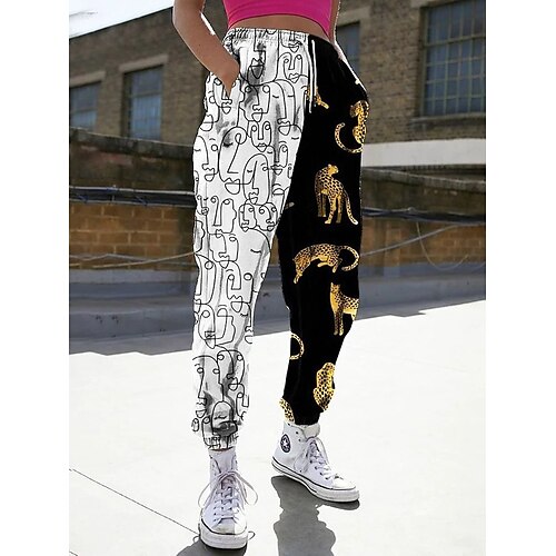 

Women's Casual / Sporty Athleisure Jogger Sweatpants Side Pockets Elastic Waist Print Full Length Pants Leisure Sports Weekend Micro-elastic Tie Dye Animal Comfort Mid Waist White Purple Rainbow Red