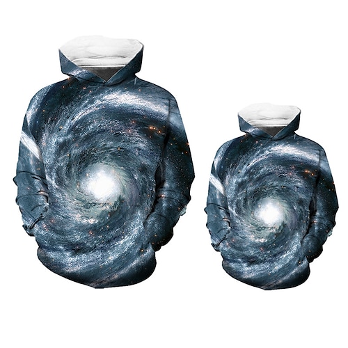 

Dad and Son Hoodie Galaxy Tiger Animal Street Print Blue Gray Long Sleeve Active Matching Outfits