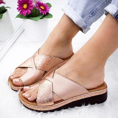 

Women's Sandals Orthopedic Sandals Bunion Sandals Plus Size Outdoor Slippers Outdoor Daily Beach Summer Platform Open Toe Elegant Classic Casual PU Leather Microfiber Color Block Black Silver
