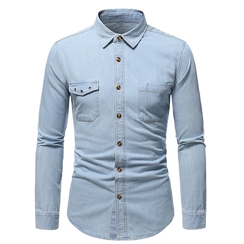

Men's Shirt Solid Color Turndown Street Daily Button-Down Long Sleeve Tops Casual Fashion Comfortable Royal Blue Light Blue