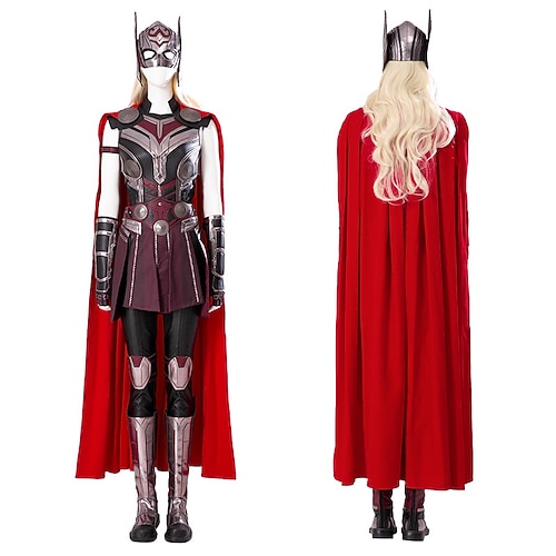 

Thor: Love and Thunder Female Thor Costume Women's Movie Cosplay Brown Vest Top Pants Halloween Carnival Masquerade Polyester / Cotton / Armlet / Gloves / Helmet / Waist Belt / Wig