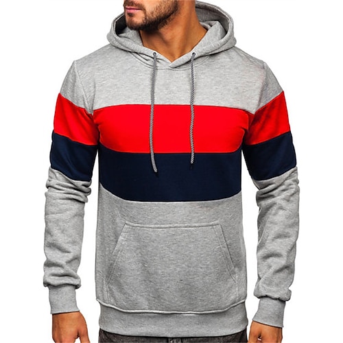 

Men's Hoodie Pullover Hoodie Sweatshirt Color Block Pocket Daily Holiday Going out non-printing Casual Streetwear Hoodies Sweatshirts Light Grey Navy Blue