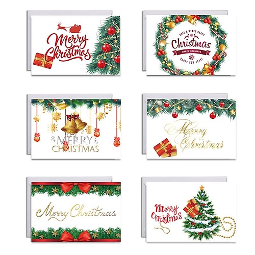 

6pcs Christmas Tree Congratulations Cards Thank You Cards Greeting Cards for Gift Decoration Party with Envelope 7.95.9 inch Paper