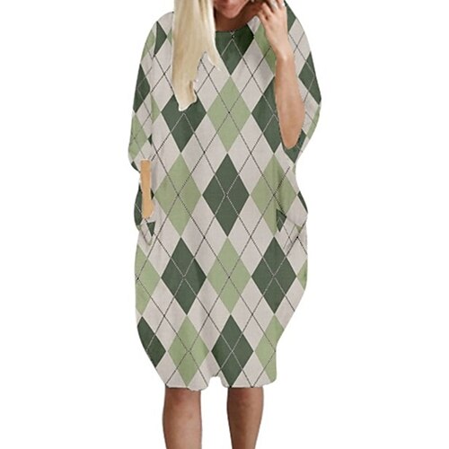 

Women's Shift Dress Short Mini Dress Green Half Sleeve Plaid Pocket Print Spring Summer Crew Neck Stylish Casual 2022 XS S M L XL XXL 3XL 4XL 5XL 6XL